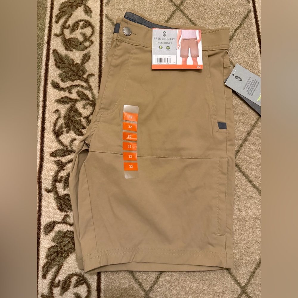 Free Country Men's Khaki Hybrid Trek Shorts